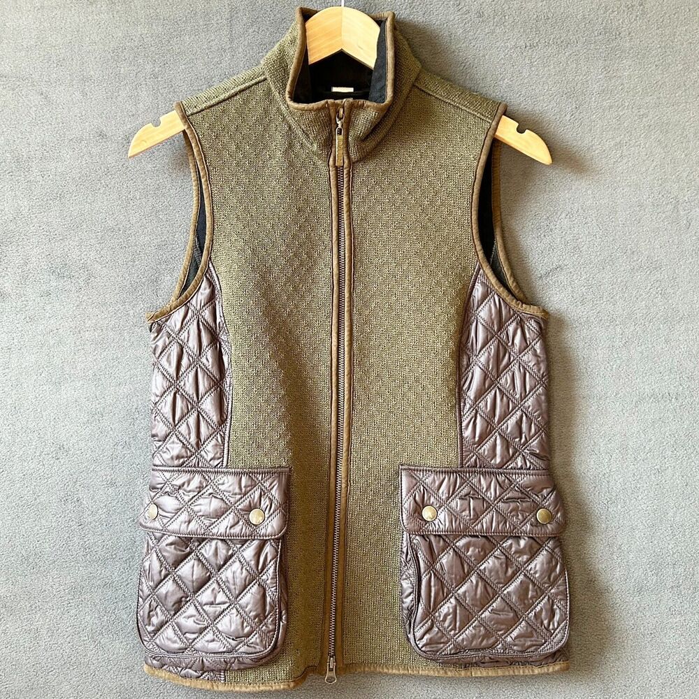 Dale of Norway Vest Olive Green Wool/Brown Quilted Zip Water Repellent-Women's S